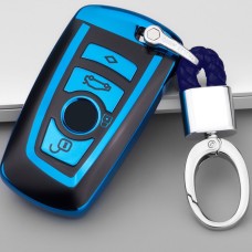 TPU One-piece Electroplating Full Coverage Car Key Case with Key Ring for BMW 3 Series / 5 Series (Blue)