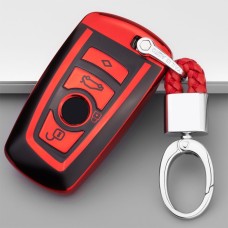 TPU One-piece Electroplating Full Coverage Car Key Case with Key Ring for BMW 3 Series / 5 Series (Red)