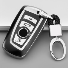 TPU One-piece Electroplating Full Coverage Car Key Case with Key Ring for BMW 3 Series / 5 Series (Silver)
