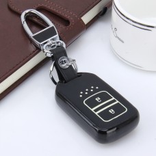 Car Auto PU Leather Fold Two Buttons Luminous Effect Key Ring Protection Cover for CRV(Black)