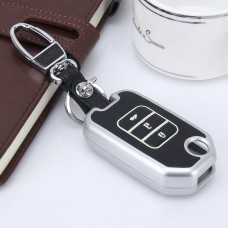 Car Auto PU Leather Fold Three Buttons Luminous Effect Key Ring Protection Cover for Crider(Silver)