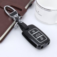 Car Auto Fold Three Buttons PU Leather Luminous Effect Key Ring Protection Cover for NCS Passat POLO Lavida Tiguan(Black)