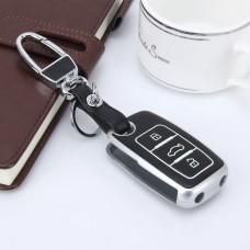 Car Auto Fold Three Buttons PU Leather Luminous Effect Key Ring Protection Cover for NCS Passat POLO Lavida Tiguan(Silver)