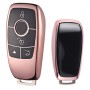 TPU One-piece Electroplating Full Coverage Car Key Case with Key Ring for Mercedes-Benz E(Pink)