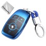 TPU One-piece Electroplating Full Coverage Car Key Case with Key Ring for Mercedes-Benz E (Blue)