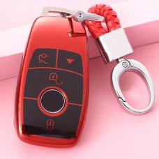 TPU One-piece Electroplating Full Coverage Car Key Case with Key Ring for Mercedes-Benz E (Red)