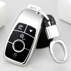 TPU One-piece Electroplating Full Coverage Car Key Case with Key Ring for Mercedes-Benz E (Silver)