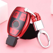 TPU One-piece Electroplating Full Coverage Car Key Case with Key Ring for Mercedes-Benz C (Red)