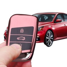 TPU One-piece Electroplating Full Coverage Car Key Case with Key Ring for Volkswagen New Magotan / New Passat (Pink)