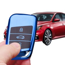 TPU One-piece Electroplating Full Coverage Car Key Case with Key Ring for Volkswagen New Magotan / New Passat (Blue)