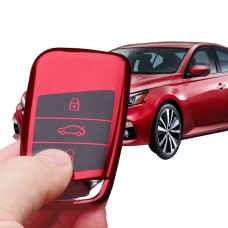 TPU One-piece Electroplating Full Coverage Car Key Case with Key Ring for Volkswagen New Magotan / New Passat (Red)