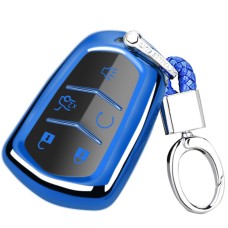 TPU One-piece Electroplating Full Coverage Car Key Case with Key Ring for Cadillac ATSL / XT5 / XTS / XT4 / CT6 (Blue)