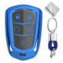 TPU One-piece Electroplating Full Coverage Car Key Case with Key Ring for Cadillac ATSL / XT5 / XTS / XT4 / CT6 (Blue)