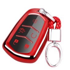 TPU One-piece Electroplating Full Coverage Car Key Case with Key Ring for Cadillac ATSL / XT5 / XTS / XT4 / CT6 (Red)