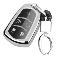TPU One-piece Electroplating Full Coverage Car Key Case with Key Ring for Cadillac ATSL / XT5 / XTS / XT4 / CT6 (Silver)