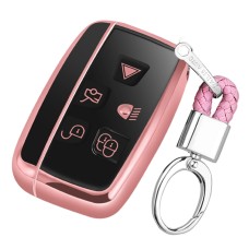 TPU One-piece Electroplating Full Coverage Car Key Case with Key Ring for LAND ROVER Aurora / Discover God / Range Rover & JAGUAR (Pink)