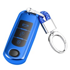TPU One-piece Electroplating Full Coverage Car Key Case with Key Ring for Mazda 3 AXELA / CX-8 / CX-5 / CX-4 / 6 ATENZA (Blue)