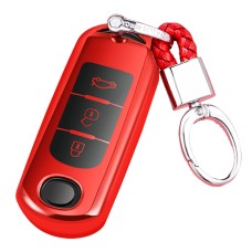 TPU One-piece Electroplating Full Coverage Car Key Case with Key Ring for Mazda 3 AXELA / CX-8 / CX-5 / CX-4 / 6 ATENZA (Red)
