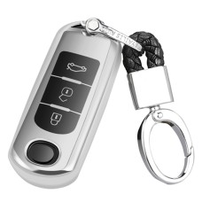 TPU One-piece Electroplating Full Coverage Car Key Case with Key Ring for Mazda 3 AXELA / CX-8 / CX-5 / CX-4 / 6 ATENZA (Silver)