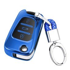 TPU One-piece Electroplating Full Coverage Car Key Case with Key Ring for HYUNDAI LA FESTA(Blue)