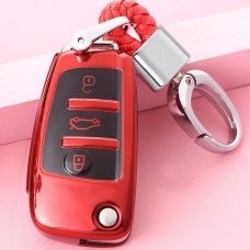 TPU One-piece Electroplating Opening Full Coverage Car Key Case with Key Ring for Audi A3 / Q3(Red)