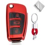 TPU One-piece Electroplating Opening Full Coverage Car Key Case with Key Ring for Audi A3 / Q3(Red)