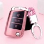 TPU One-piece Electroplating Opening Full Coverage Car Key Case with Key Ring for Volkswagen Golf / Tiguan L / Touran L / Lavida PLUS / Teramont / Lamando / T-ROC / SPORTSVAN / T-Cross (Pink)