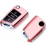 TPU One-piece Electroplating Opening Full Coverage Car Key Case with Key Ring for Volkswagen Golf / Tiguan L / Touran L / Lavida PLUS / Teramont / Lamando / T-ROC / SPORTSVAN / T-Cross (Pink)