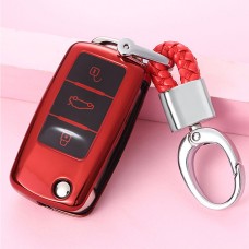 TPU One-piece Electroplating Opening Full Coverage Car Key Case with Key Ring for Volkswagen Lavida / SAGITAR / Jetta / C-TREK / BORA / Tiguan / Santana / POLO (Red)