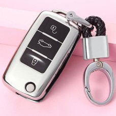 TPU Огромное облеклочное открытие для полного покрытия автомобиль с ключом с ключом кольцо для Volkswagen Lavida / sagitar / jetta / c-trek / bora / tiguan / santana / polo (серебро)