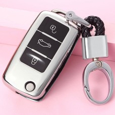 TPU One-piece Electroplating Opening Full Coverage Car Key Case with Key Ring for Volkswagen Lavida / SAGITAR / Jetta / C-TREK / BORA / Tiguan / Santana / POLO (Silver)