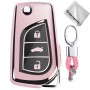 TPU One-piece Electroplating Opening Full Coverage Car Key Case with Key Ring for TOYOTA YARIS L / COROLLA / YARIS L / CAMRY / VIOS / HIGHLANDER (Pink)