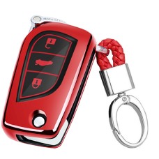 TPU One-piece Electroplating Opening Full Coverage Car Key Case with Key Ring for TOYOTA YARIS L / COROLLA / YARIS L / CAMRY / VIOS / HIGHLANDER (Red)