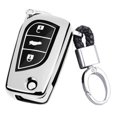 TPU One-piece Electroplating Opening Full Coverage Car Key Case with Key Ring for TOYOTA YARIS L / COROLLA / YARIS L / CAMRY / VIOS / HIGHLANDER (Silver)