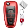 TPU One-piece Electroplating Opening Full Coverage Car Key Case with Key Ring for Ford FOCUS / KUGA (Red)