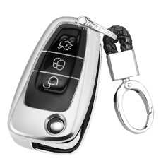 TPU One-piece Electroplating Opening Full Coverage Car Key Case with Key Ring for Ford FOCUS / KUGA (Silver)