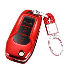 TPU One-piece Electroplating Opening Full Coverage Car Key Case with Key Ring for Ford Edge / ESCORT / KUGA / Mondeo / EcoSport / FOCUS (Red)