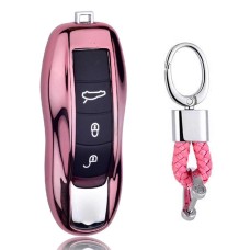 Обълектирующий ключевой корпус Car Car Care Care с ключевым кольцом для Porsche Cayenne / Cayman / Panamera (Pink)