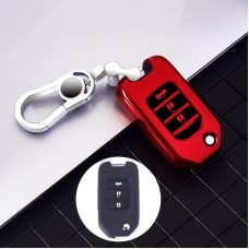 Car All-inclusive Soft TPU Key Protective Cover Key Case with Key Ring for Honda Folding (Red)