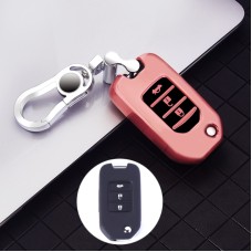 Car All-inclusive Soft TPU Key Protective Cover Key Case with Key Ring for Honda Folding (Rose Gold)