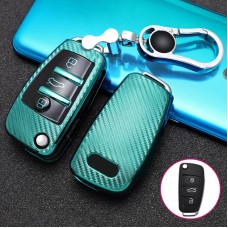 Для Audi Folding 3-Button Car TPU ключа ключа защитной крышки с ключом кольцо (зеленый)