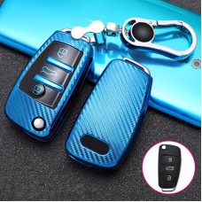 Для Audi Folding 3-Button Car TPU ключа ключа защитной крышки с ключом кольцо (синий)