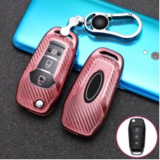 Для Ford Folding 3-Button Car TPU ключа ключа защитной крышки с ключом кольцо (розовый)