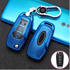 Для Ford Folding 3-Button Car TPU ключа ключа защитной крышки с ключом кольцо (синий)