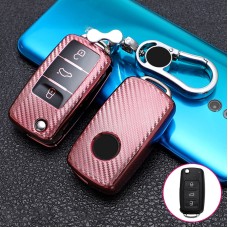 Для Skoda Folding 3-Button Car TPU ключа ключа защитной крышки с ключом кольцо (розовый)