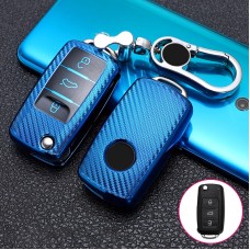 Для Skoda Folding 3-Button Car TPU ключа ключа защиты Клавки Клавки с кольцом клавиши (синий)