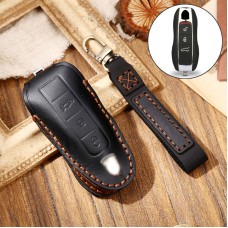 Hallmo Car Cowhide Leather Key Protective Cover Key Case for Porsche Macan 718 2021 A Style (Black)