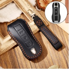 Hallmo Car Cowhide Leather Key Protective Cover Key Case for Porsche Macan 718 2021 B Style (Black)