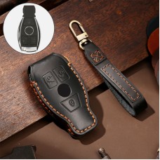 Hallmo Car Cowhide Leather Key Protective Cover Key Case for Old Mercedes-Benz E300L (Black)