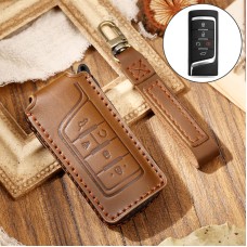 Hallmo Car Cowhide Leather Key Protective Cover Key Case for Trumpchi GS4 2021 B Style (Brown)